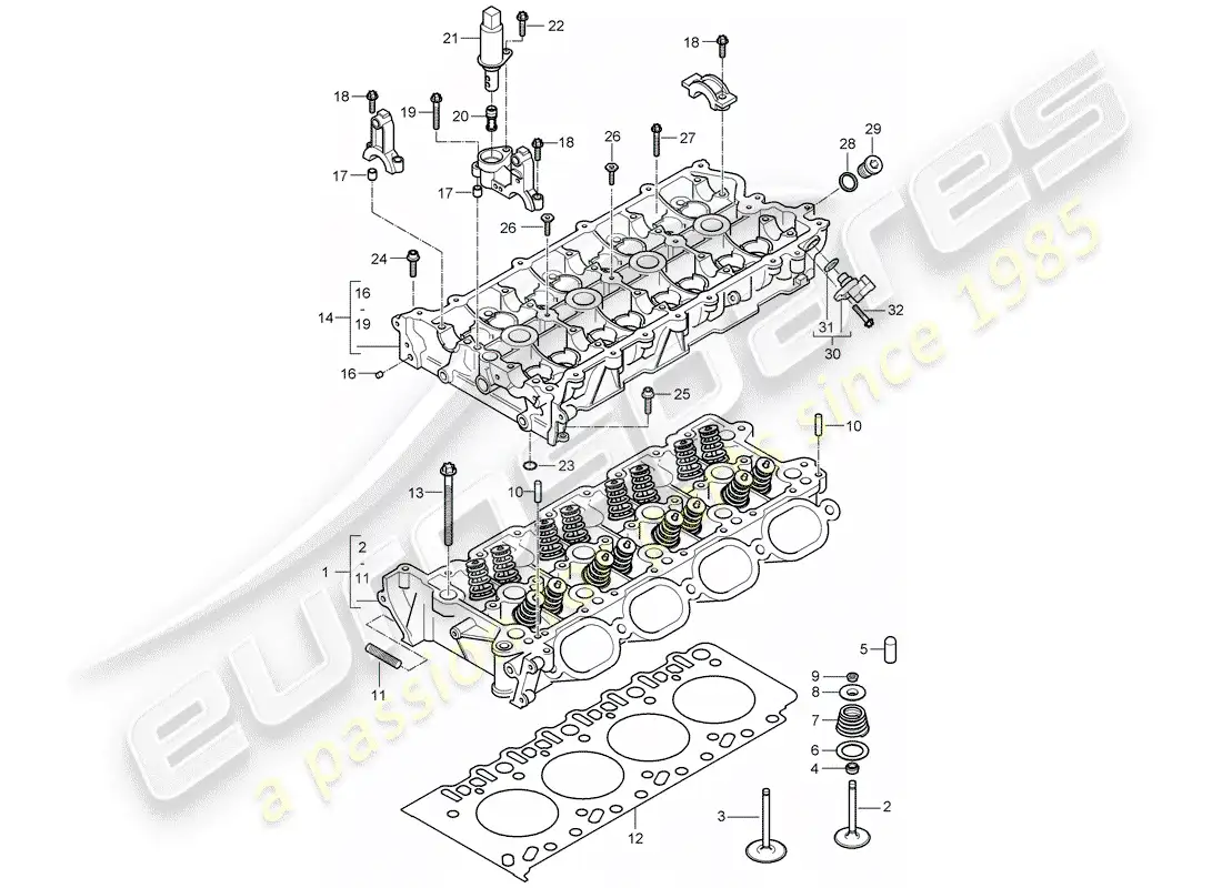 porsche 2005 (cayenne e1 9pa) cabeza de cilindro diagrama de piezas