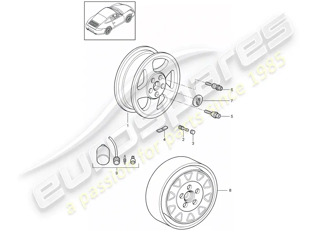 porsche 2009 (997-2) ruedas diagrama de piezas