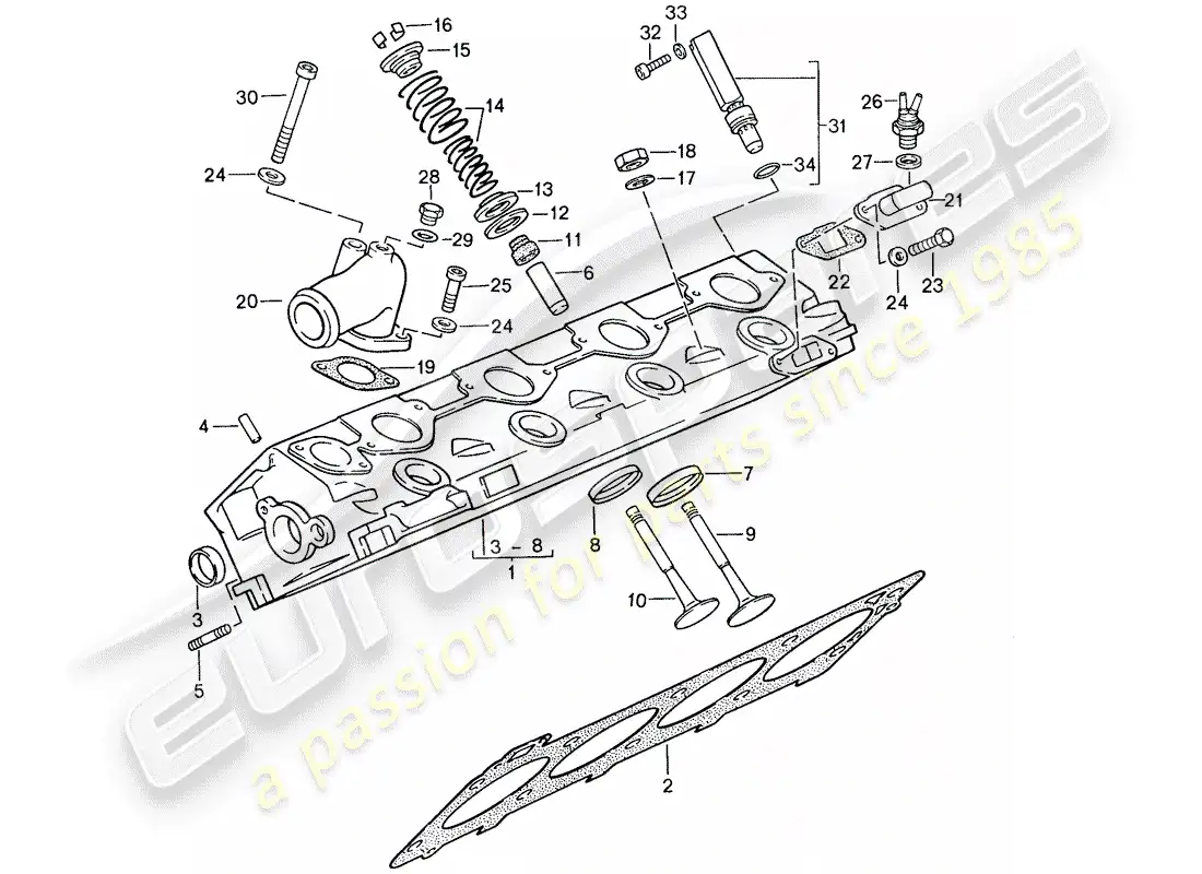 porsche 1990 (944) culata del cilindro - válvulas diagrama de piezas