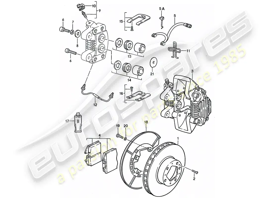 porsche 1990 (944) frenos de disco - eje trasero diagrama de piezas