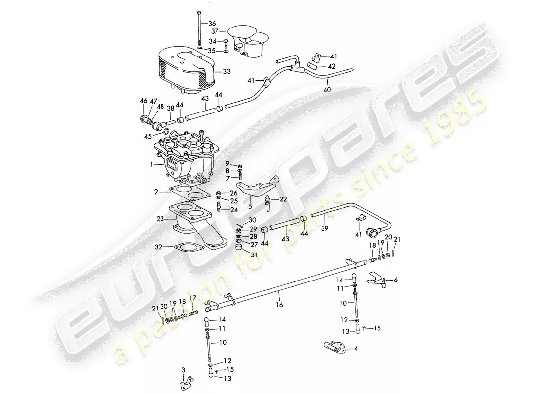 porsche 1964 (356b/356c) carburador - y - línea de suministro de combustible diagrama de piezas