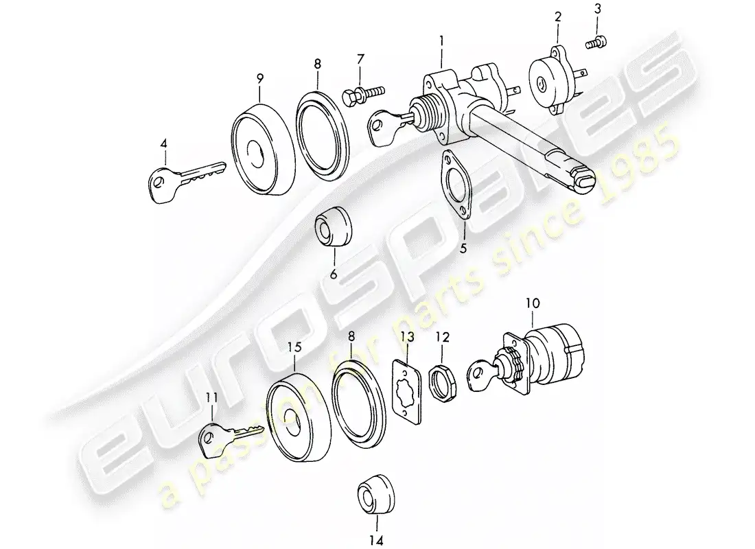 porsche 1966 (911/912) bloqueo de la dirección - interruptor de arranque de encendido diagrama de piezas