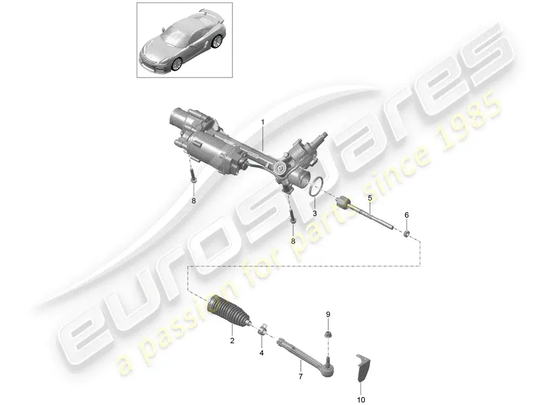 porsche 2016 (981 cayman gt4) diagrama de piezas del mecanismo de dirección