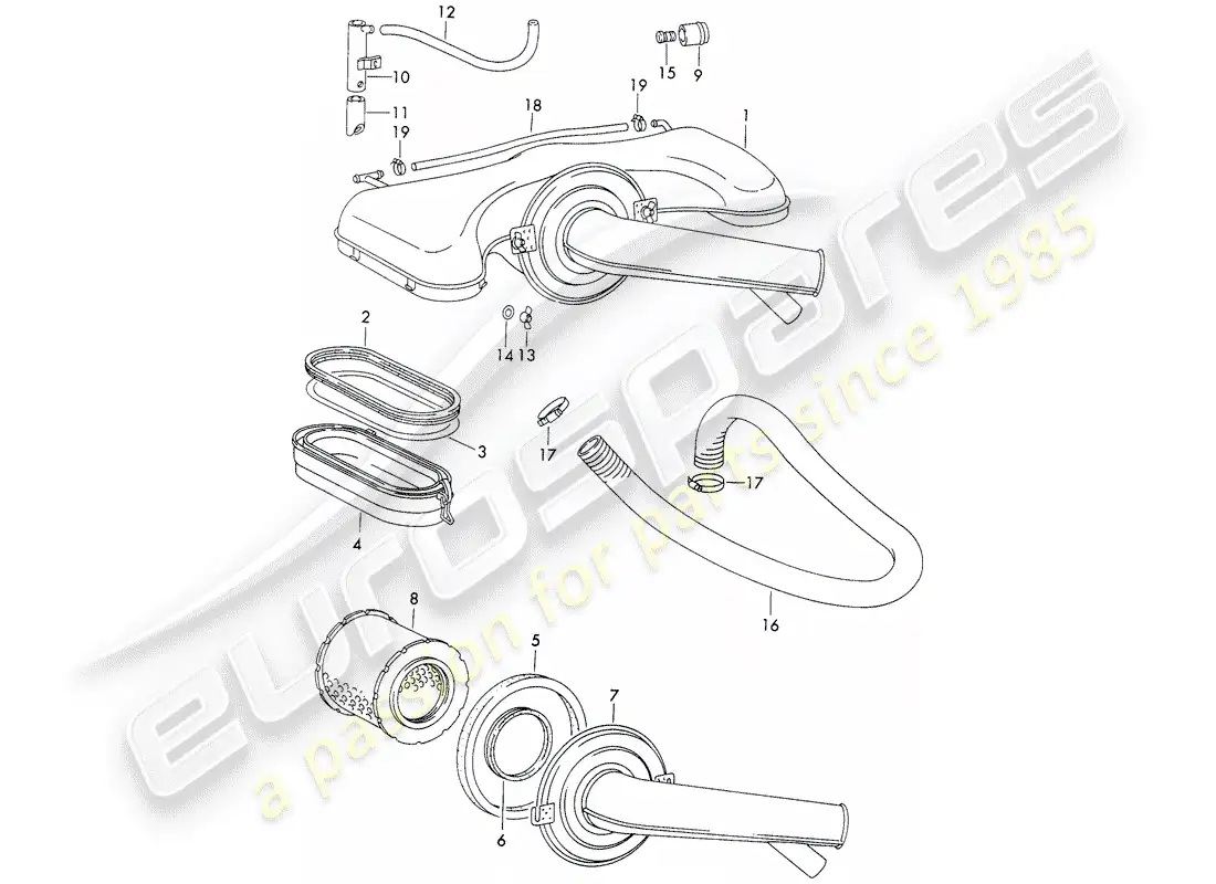 porsche 1972 (911) sistema de limpiador de aire - para - - zenith - carburador diagrama de piezas