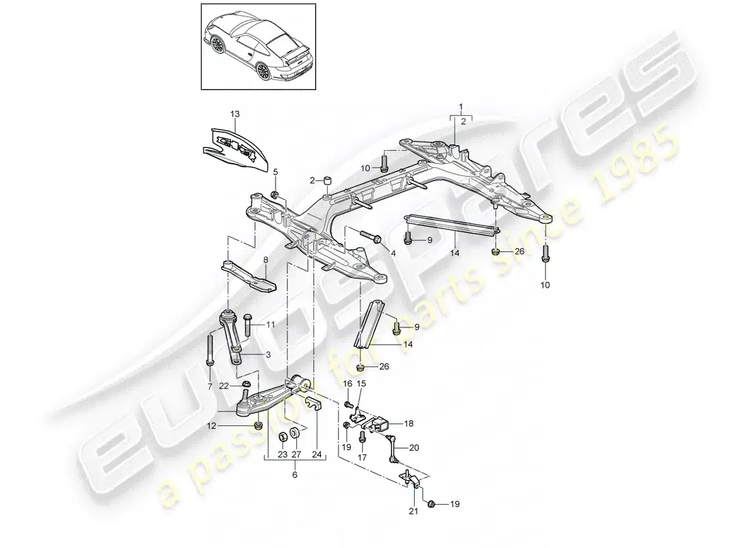 porsche 2008 (997-1 gt3) travesaño diagrama de piezas