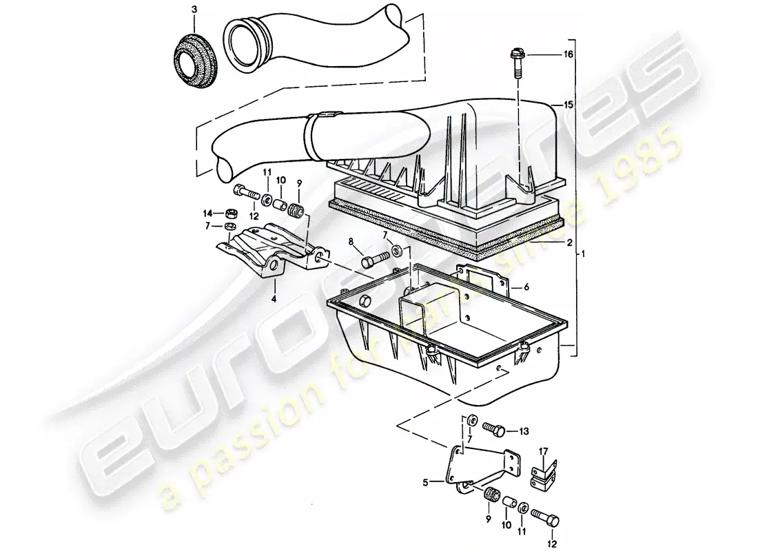 porsche 1988 (924s) sistema de limpieza de aire diagrama de piezas