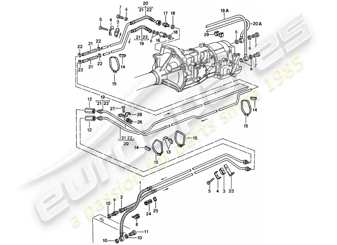 porsche 1984 (944) enfriador de aceite de engranajes - transmisión automática diagrama de piezas