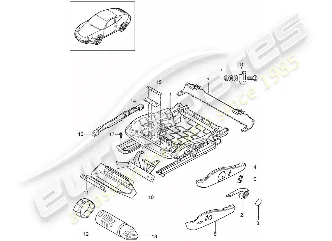 porsche 2009 (997-2) estructura del asiento diagrama de piezas