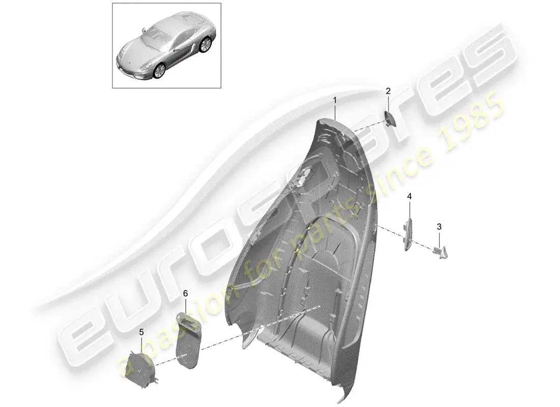 porsche 2016 (981 cayman) carcasa del respaldo diagrama de piezas
