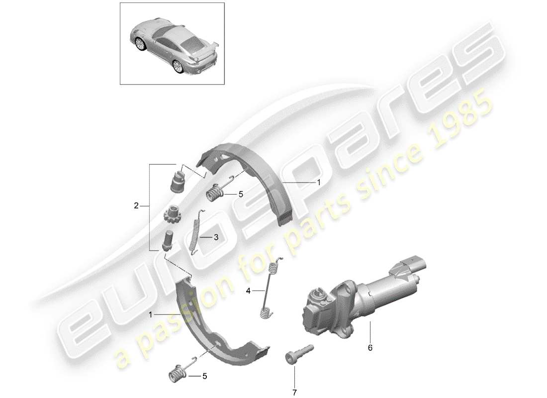 porsche 991 turbo (2018) diagrama de piezas del freno de estacionamiento