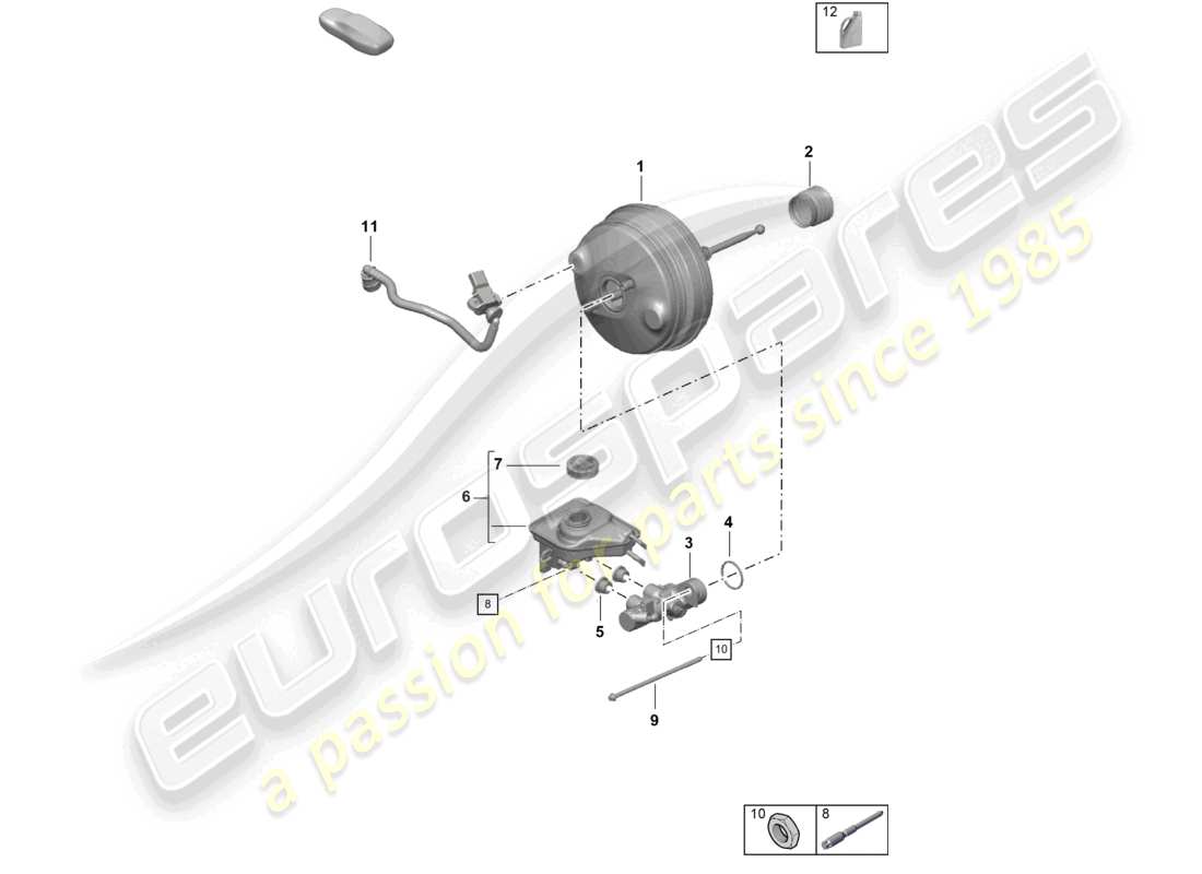 porsche 2021 (718 cayman gt4) diagrama de piezas del servofreno y del cilindro maestro del freno