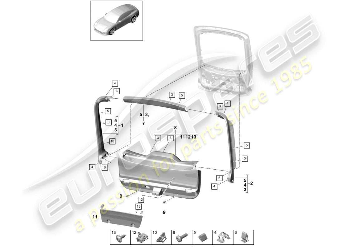 porsche 2021 (panamera 971-1) embellecedores interiores del portón trasero diagrama de piezas