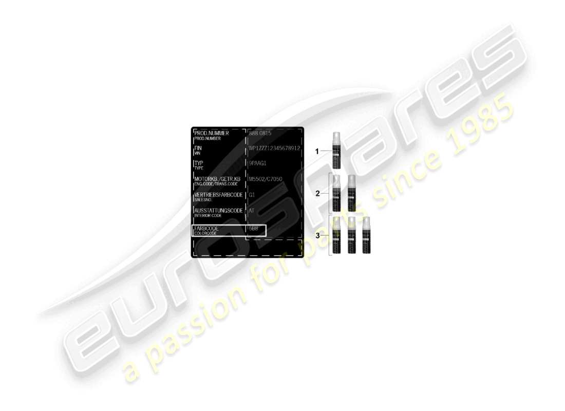 porsche 2021 (992-1 gt3/rs/st) diagrama de piezas de pintura del aplicador de retoque de pintura