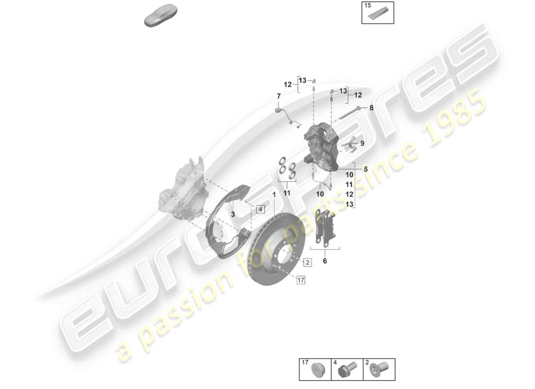 porsche 2022 (panamera 971-2) diagrama de piezas del eje trasero del freno de disco