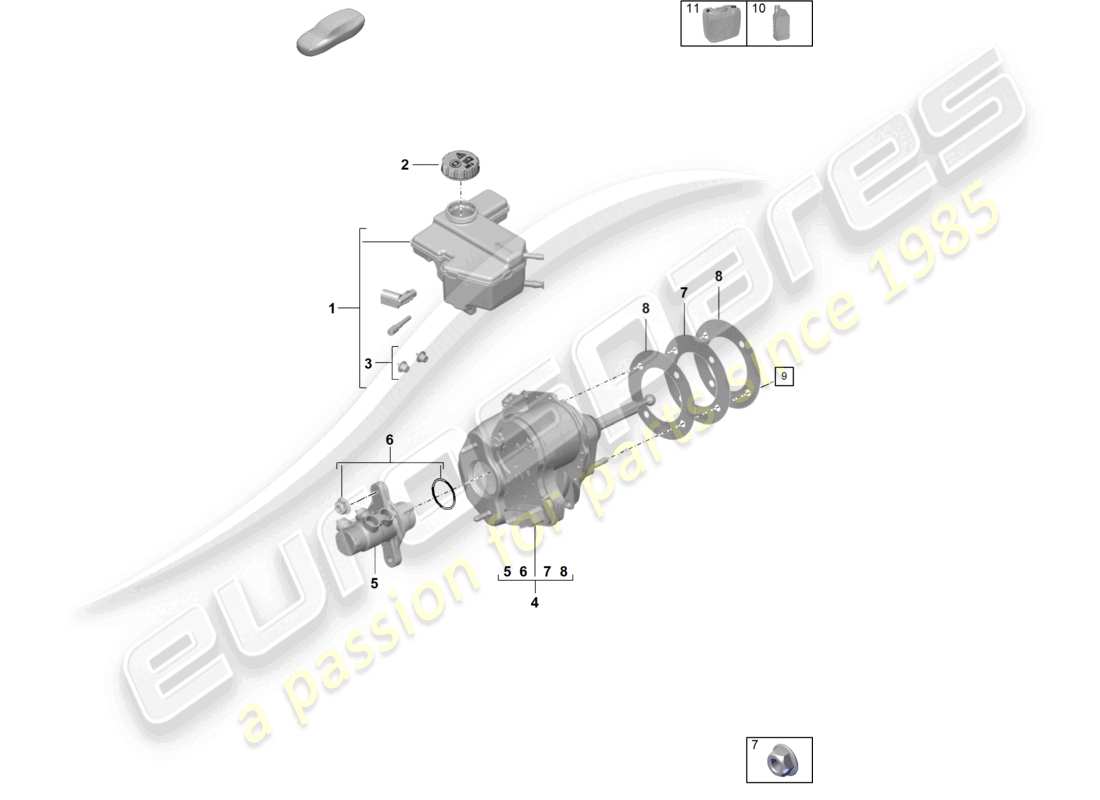 porsche 2024 (992-2) diagrama de piezas del servofreno y del cilindro maestro del freno