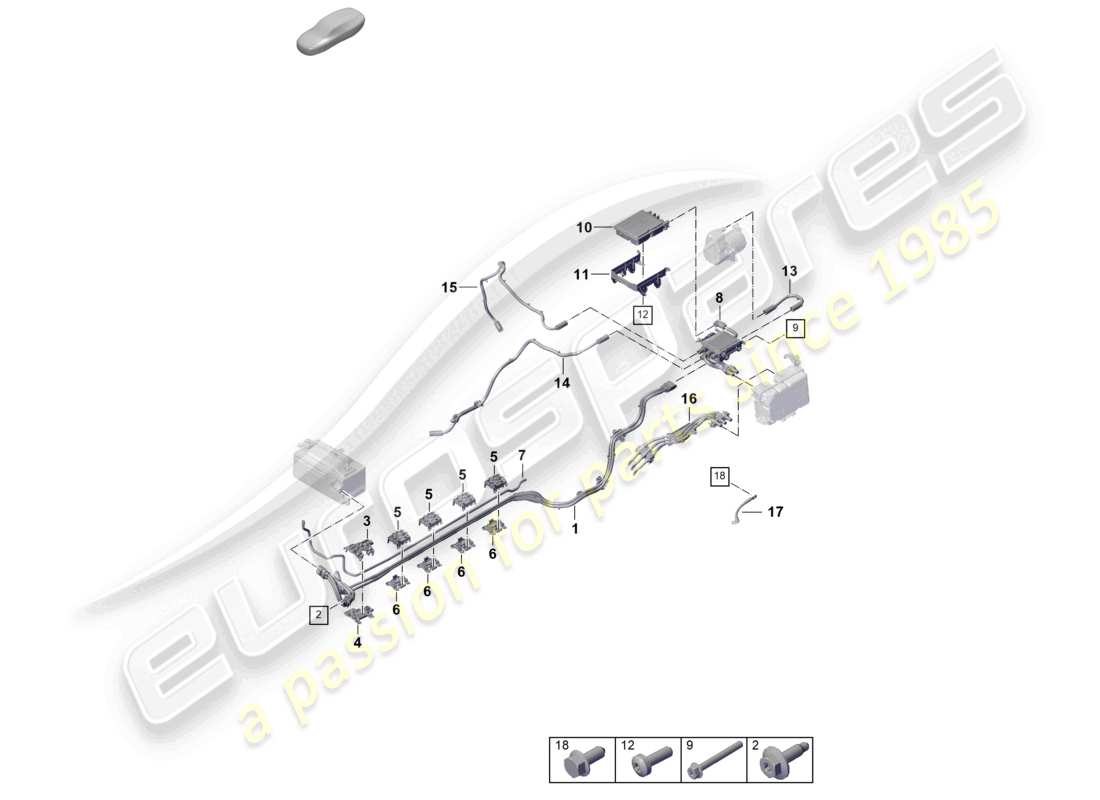 porsche 2026 (992-2) diagrama de piezas de los mazos de cables para sistemas de alto voltaje