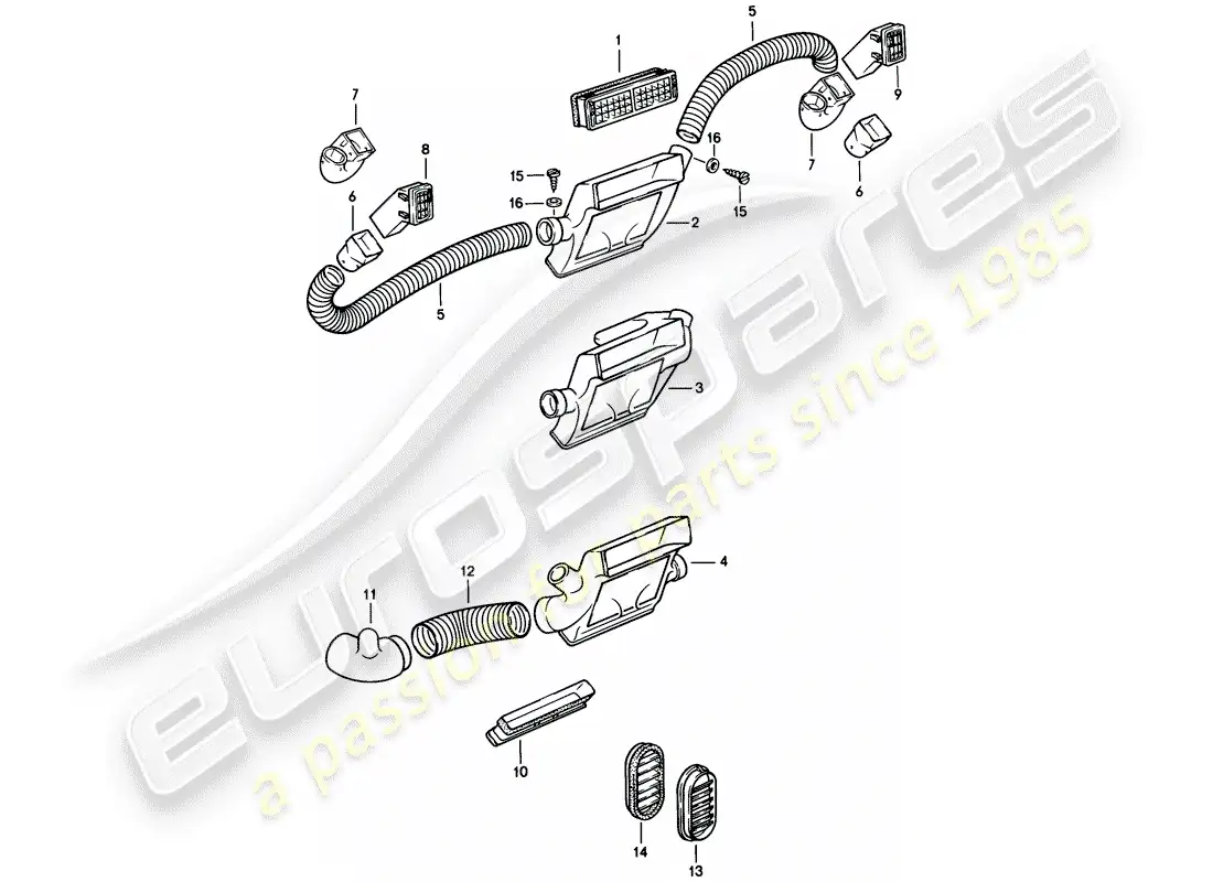 porsche 1983 (944) ventilación de aire - acabado - manguera de aire diagrama de piezas