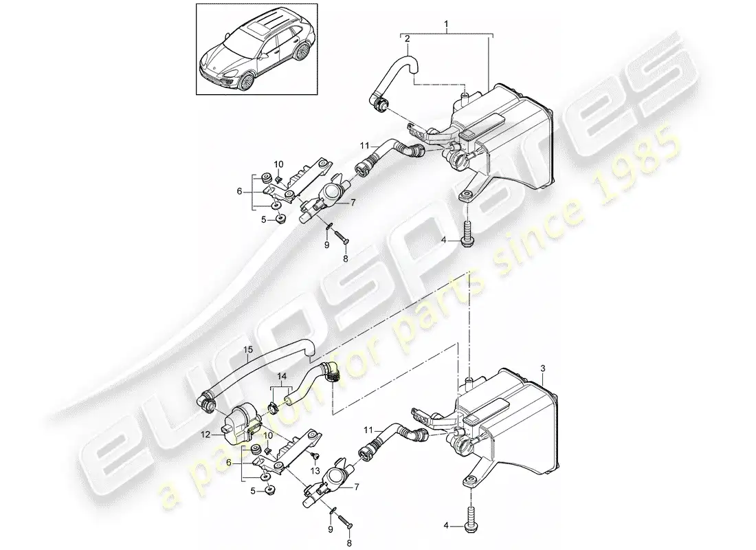 porsche 2016 (cayenne e2 92a) bote de emisiones evaporativas diagrama de piezas