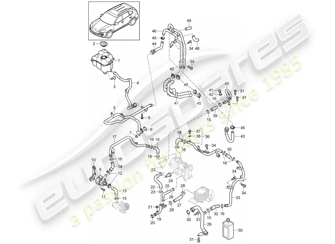 porsche 2013 (cayenne e2 92a) refrigeración por agua 4 diagrama de piezas