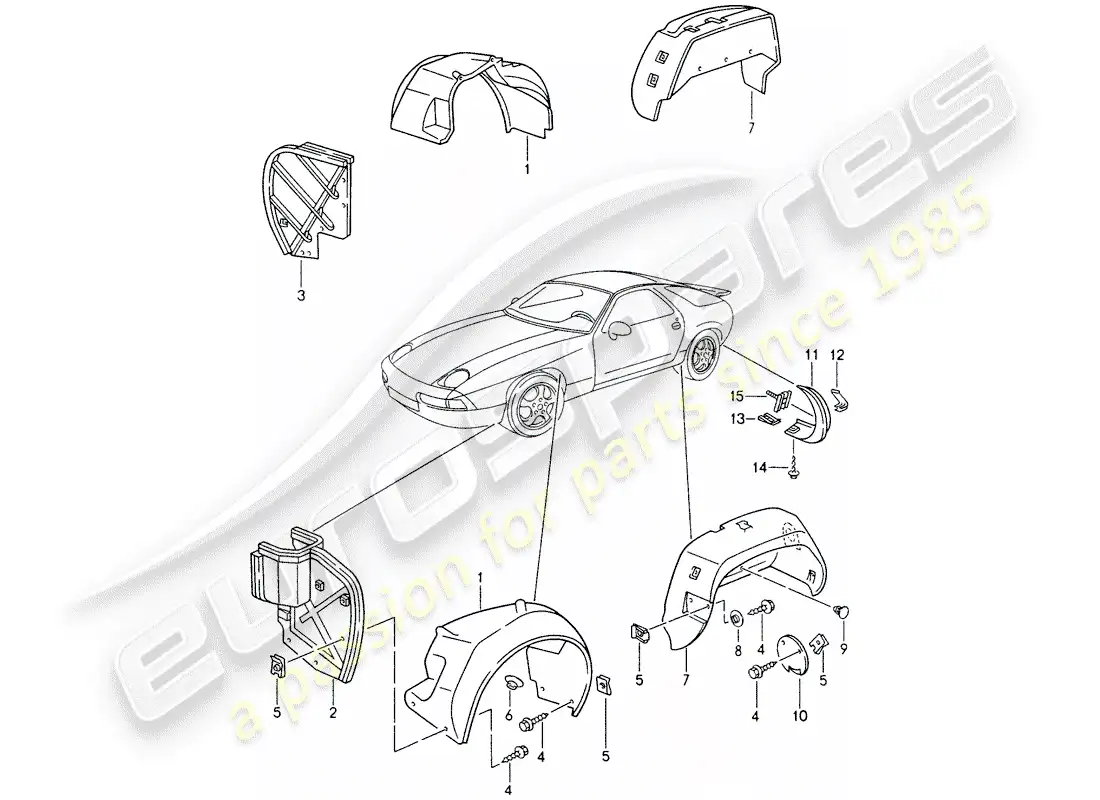 porsche 1993 (928) protector de rueda - tapa de rueda - y diagrama de piezas