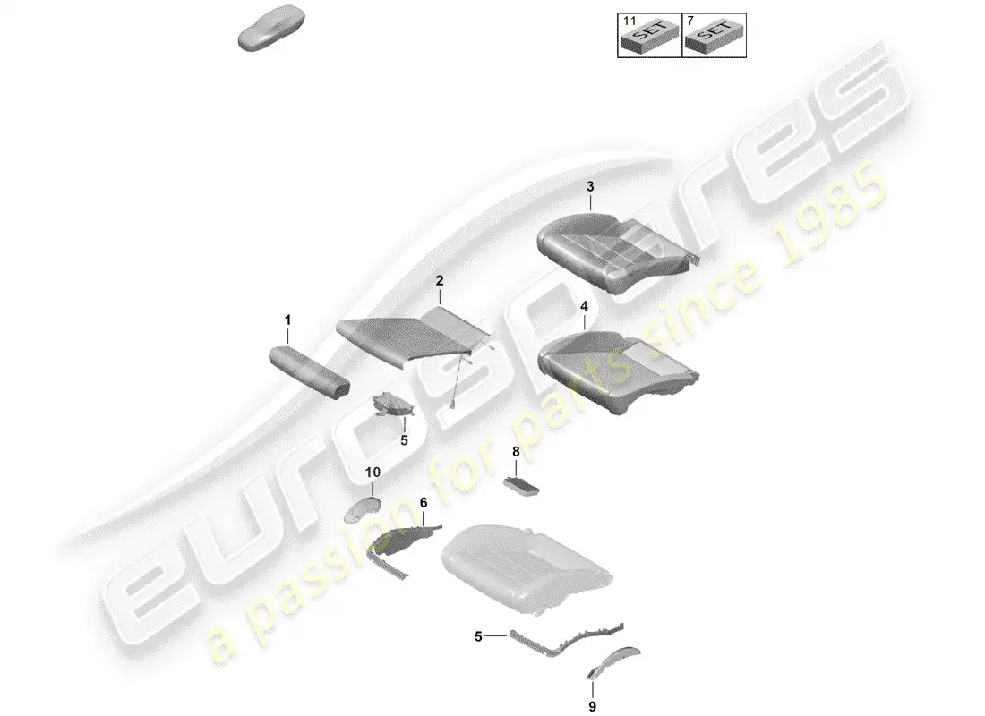 porsche 2019 (718 boxster spyder) parte de espuma diagrama de piezas