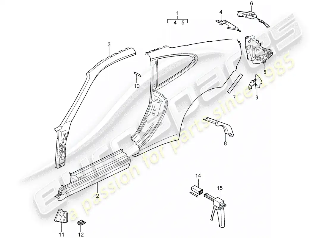 porsche 2011 (997-2 gt3) panel lateral diagrama de piezas