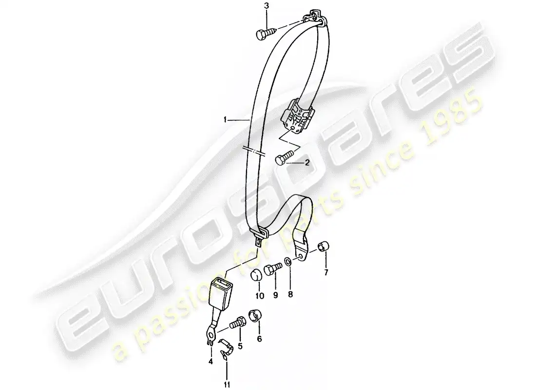 porsche 1998 (996) cinturón de seguridad de tres puntos diagrama de piezas