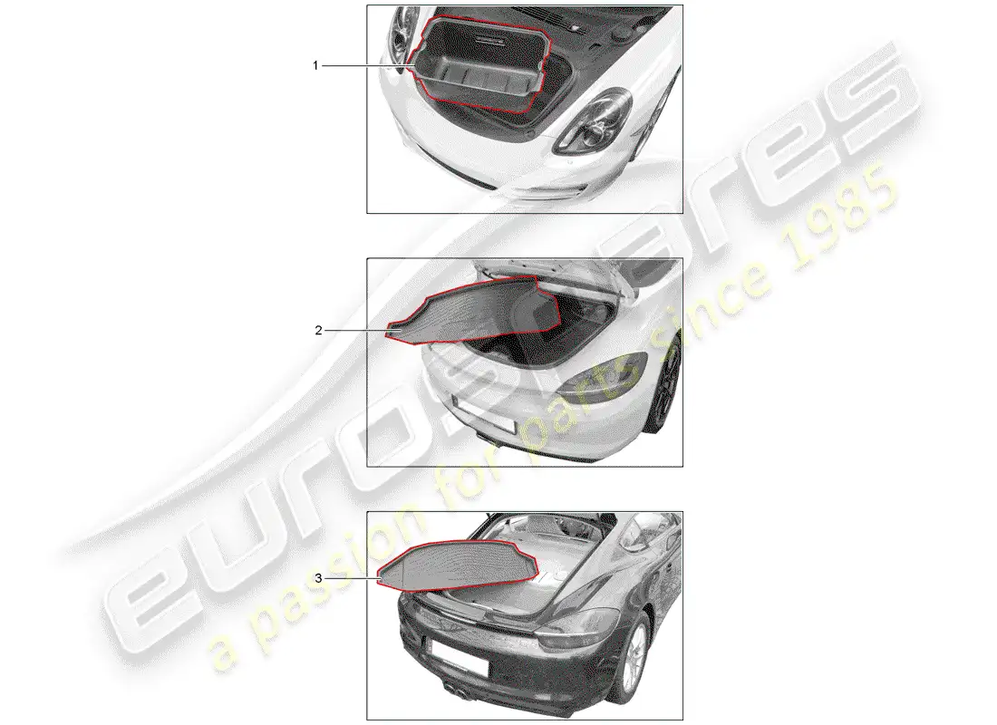 porsche 2013 (tequipment 98x/99x) revestimiento del maletero diagrama de piezas