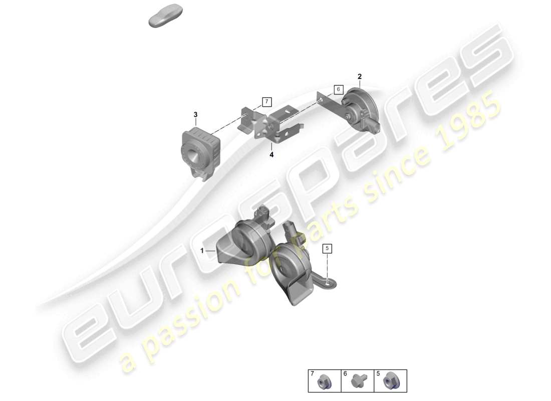 porsche 2025 (992-2 gt3) diagrama de piezas del sistema de alarma con bocina de señal de fanfarria