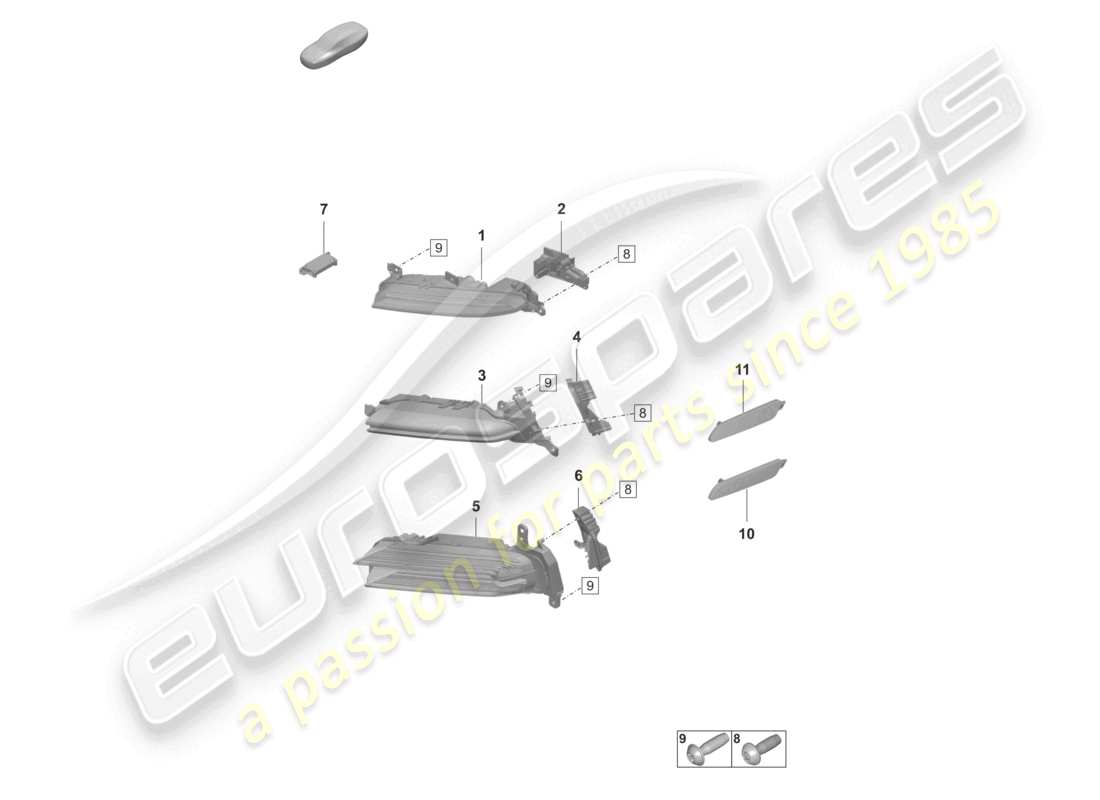 porsche 2022 (panamera 971-2) diagrama de piezas de la luz de posición lateral del repetidor de la señal de giro del faro adicional