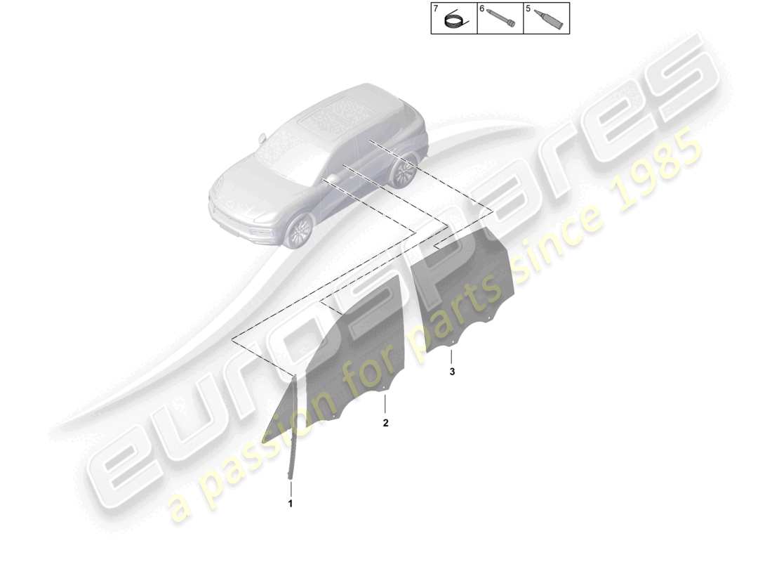 porsche 2024 (cayenne e3 9ya/9yb) diagrama de piezas de puertas con ventanas laterales