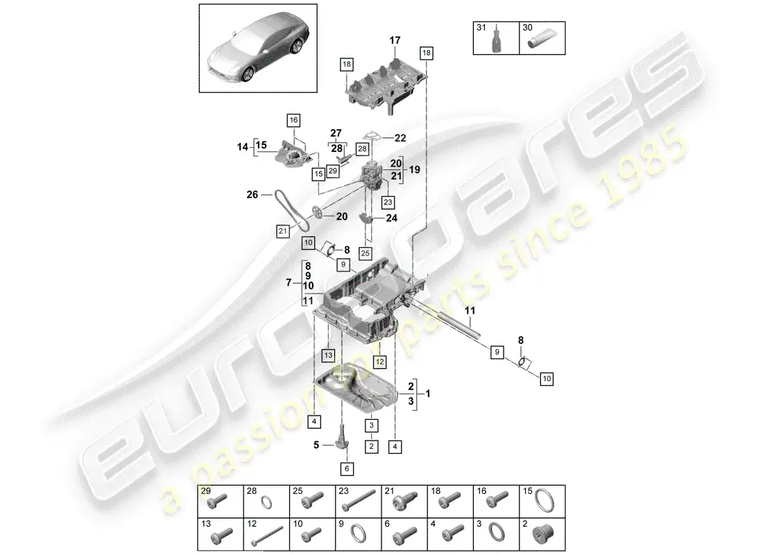 porsche 2017 (panamera 971-1) diagrama de piezas de la carcasa conductora de aceite