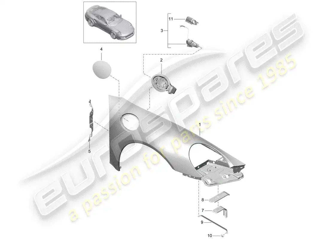 porsche 2020 (991-2 turbo) defensa diagrama de piezas