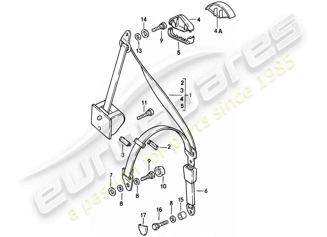 porsche 1984 (944) cinturón de seguridad diagrama de piezas