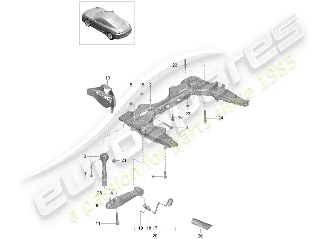 porsche 2015 (981 cayman) travesaño diagrama de piezas