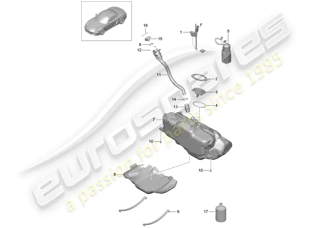 porsche 2014 (981 boxster) depósito de combustible diagrama de piezas
