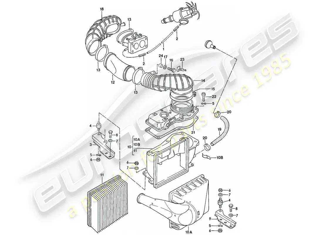 porsche 1977 (924) sistema de limpieza de aire diagrama de piezas