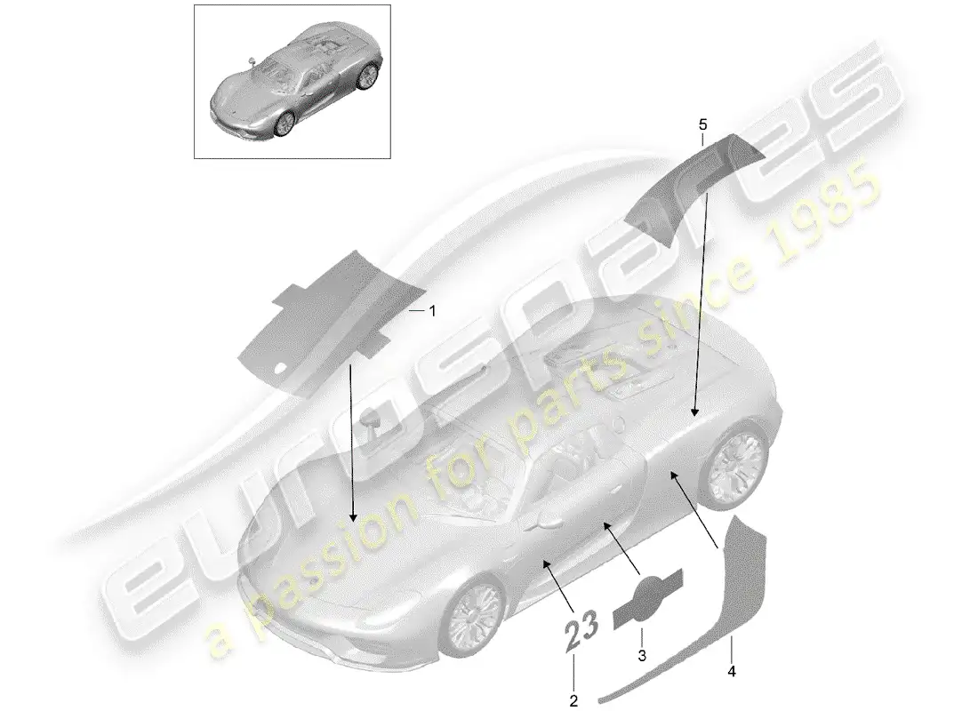 porsche 2015 (918 spyder) recortar papel de aluminio diagrama de piezas