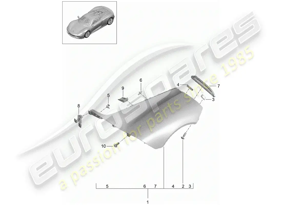 porsche 2015 (918 spyder) defensa diagrama de piezas