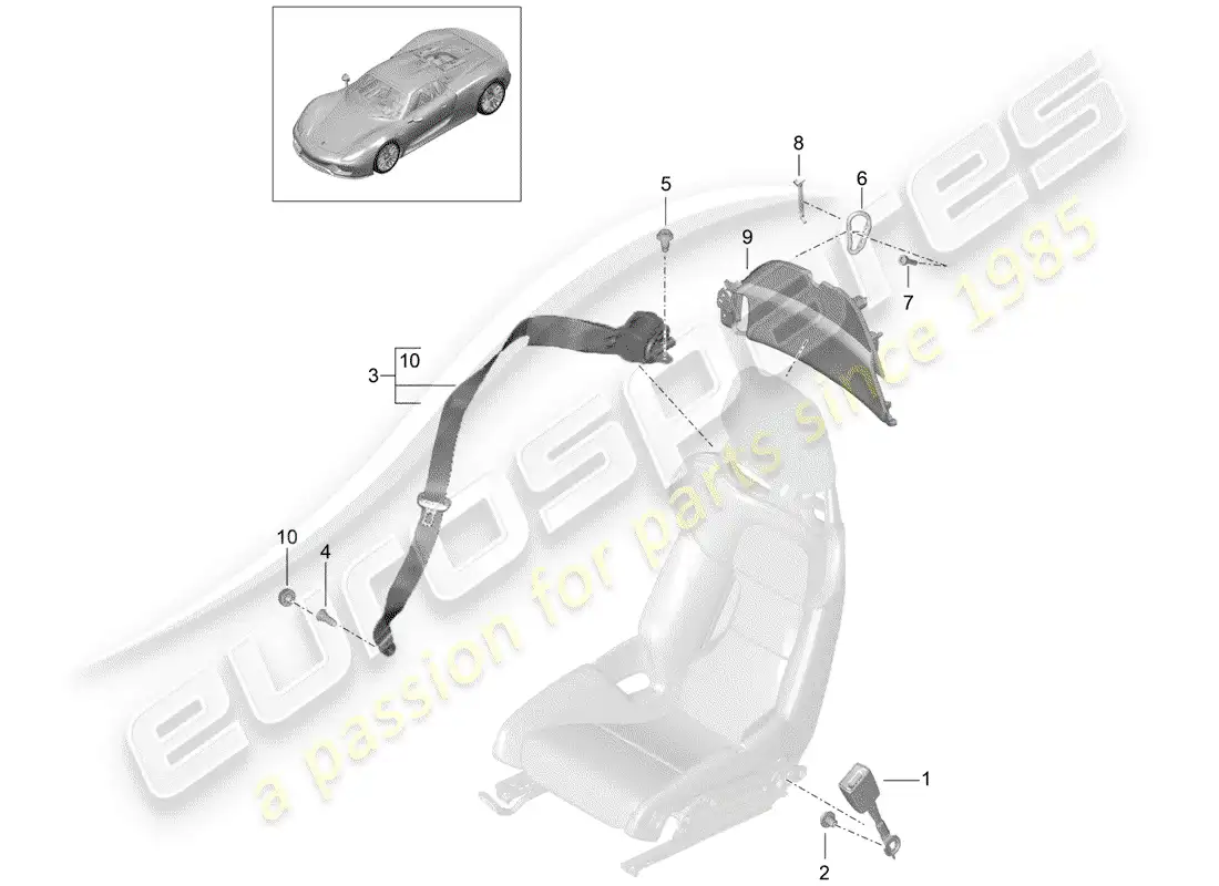 porsche 2015 (918 spyder) cinturón de seguridad diagrama de piezas