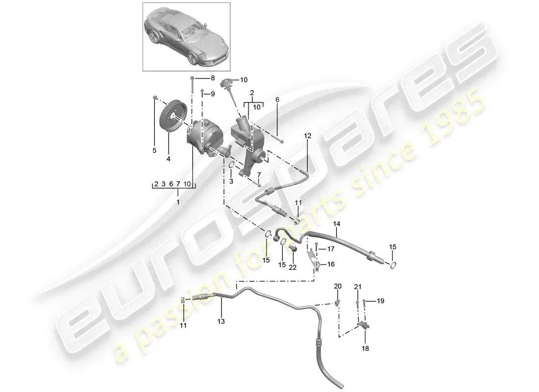 porsche 2016 (991-1 turbo) línea hidráulica diagrama de piezas