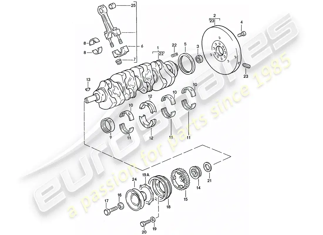 porsche 1990 (944) cigüeñal - biela ​​diagrama de piezas
