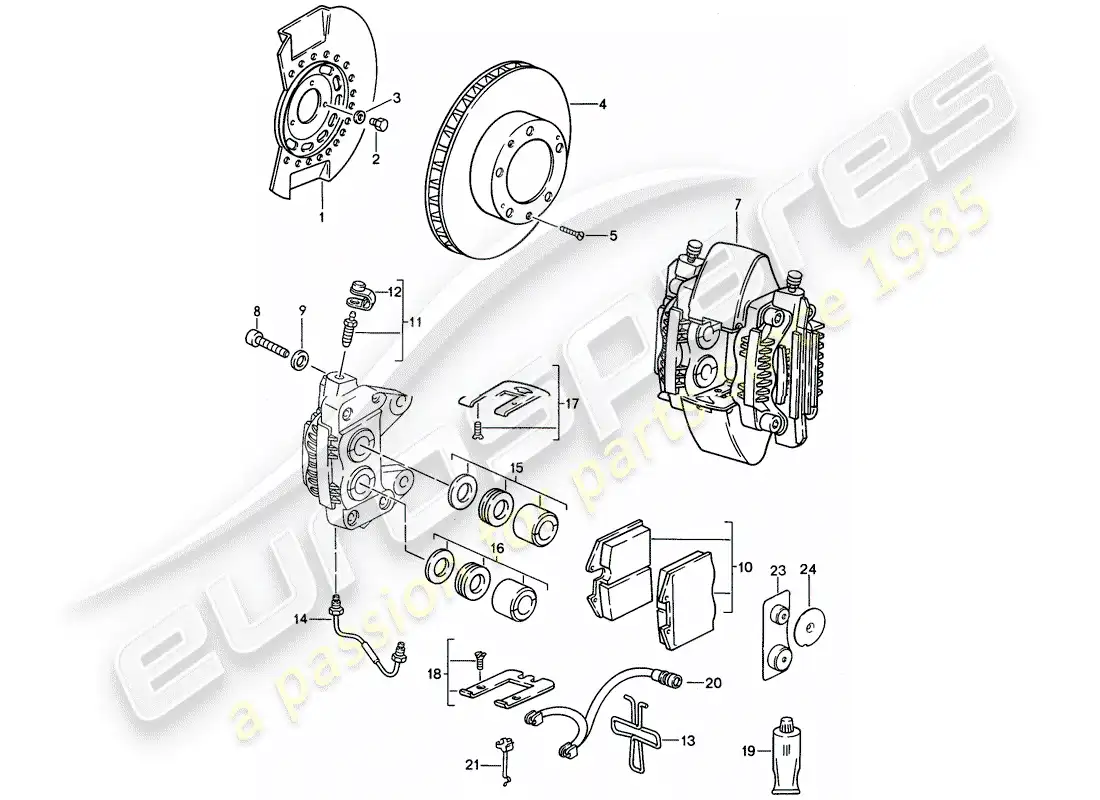 porsche 1990 (944) frenos de disco - eje delantero diagrama de piezas