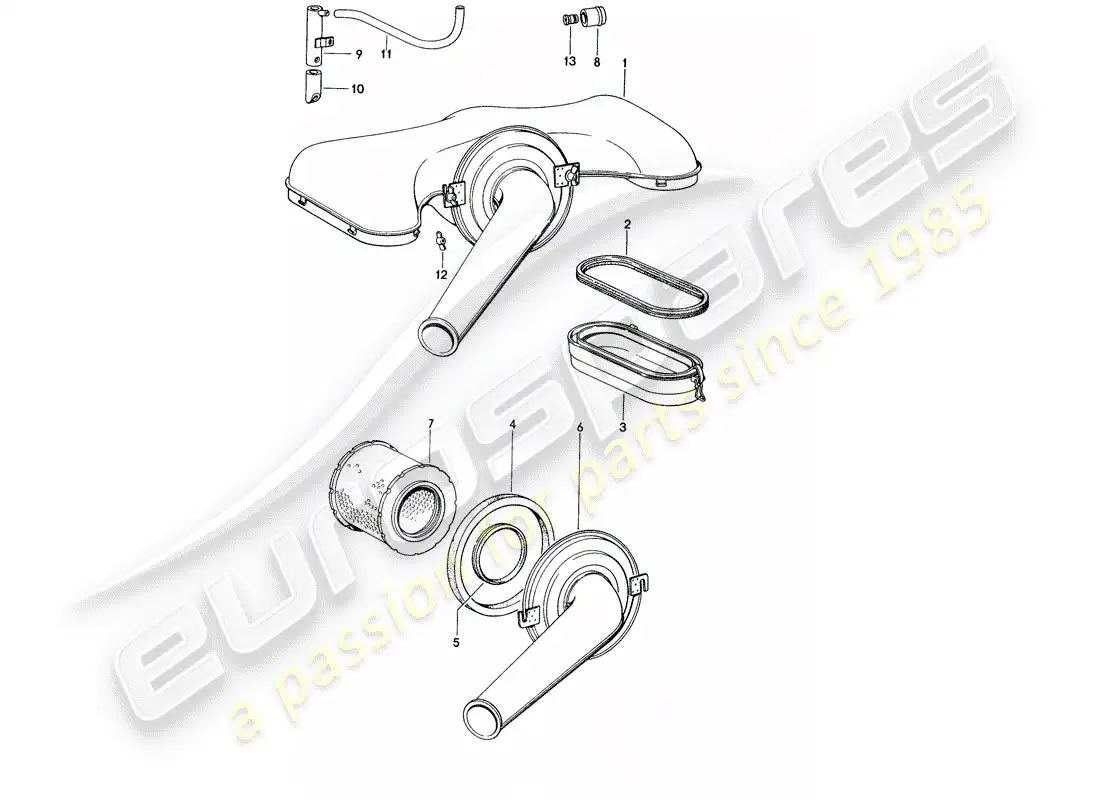 porsche 1976 (914) sistema de limpieza de aire diagrama de piezas