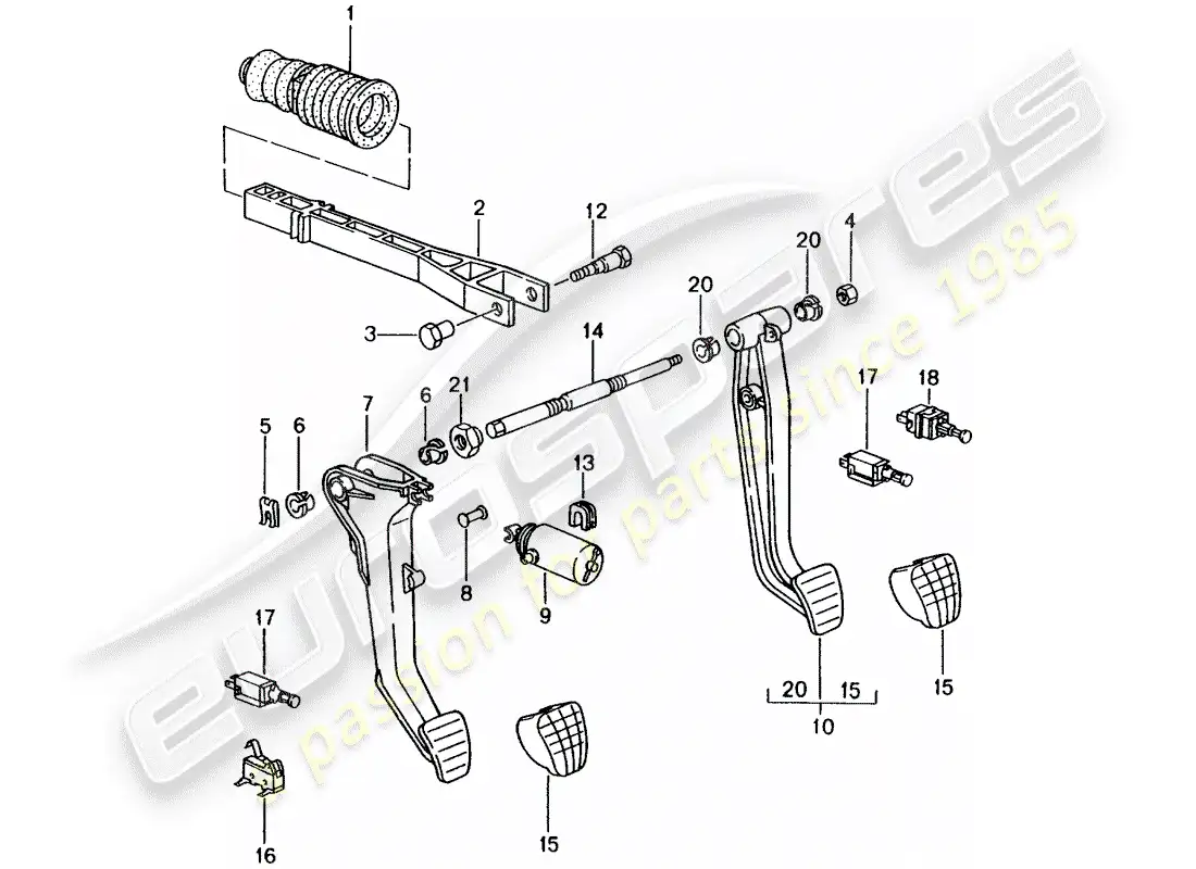 porsche 2004 (996) brake and acc. pedal assembly diagrama de piezas