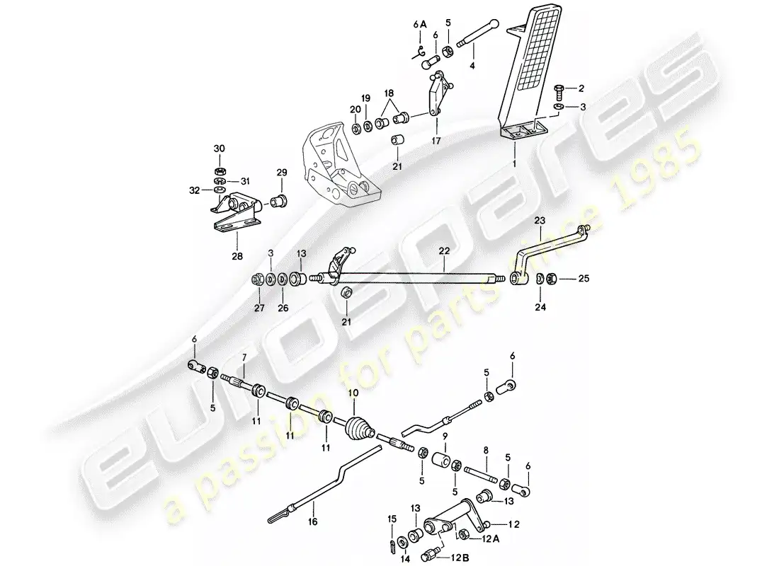 porsche 1987 (911) pedales - para - control del acelerador diagrama de piezas