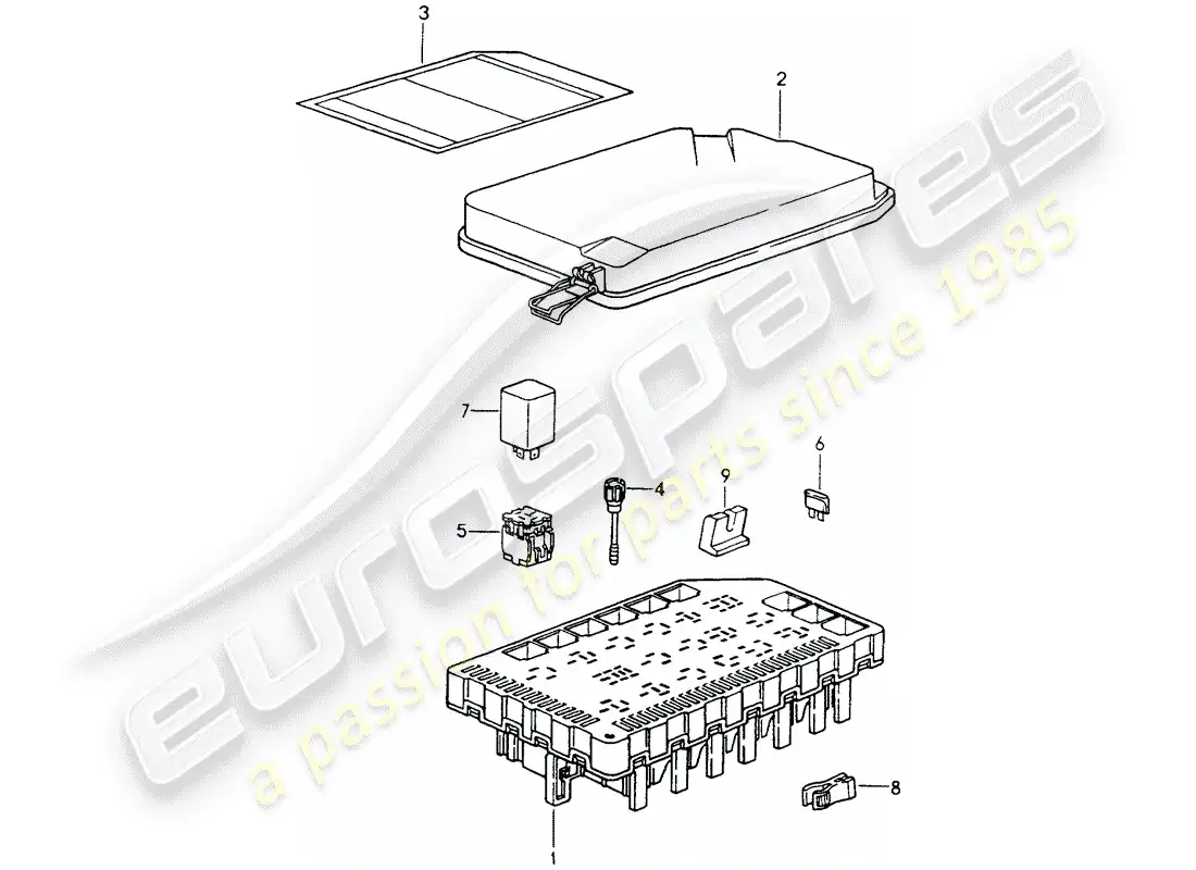 porsche 1990 (964) diagrama de piezas de la caja de fusibles/placa de relé