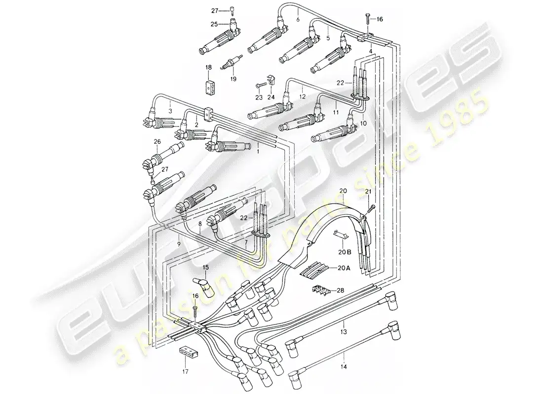porsche 1989 (964) electricidad del motor 2 diagrama de piezas
