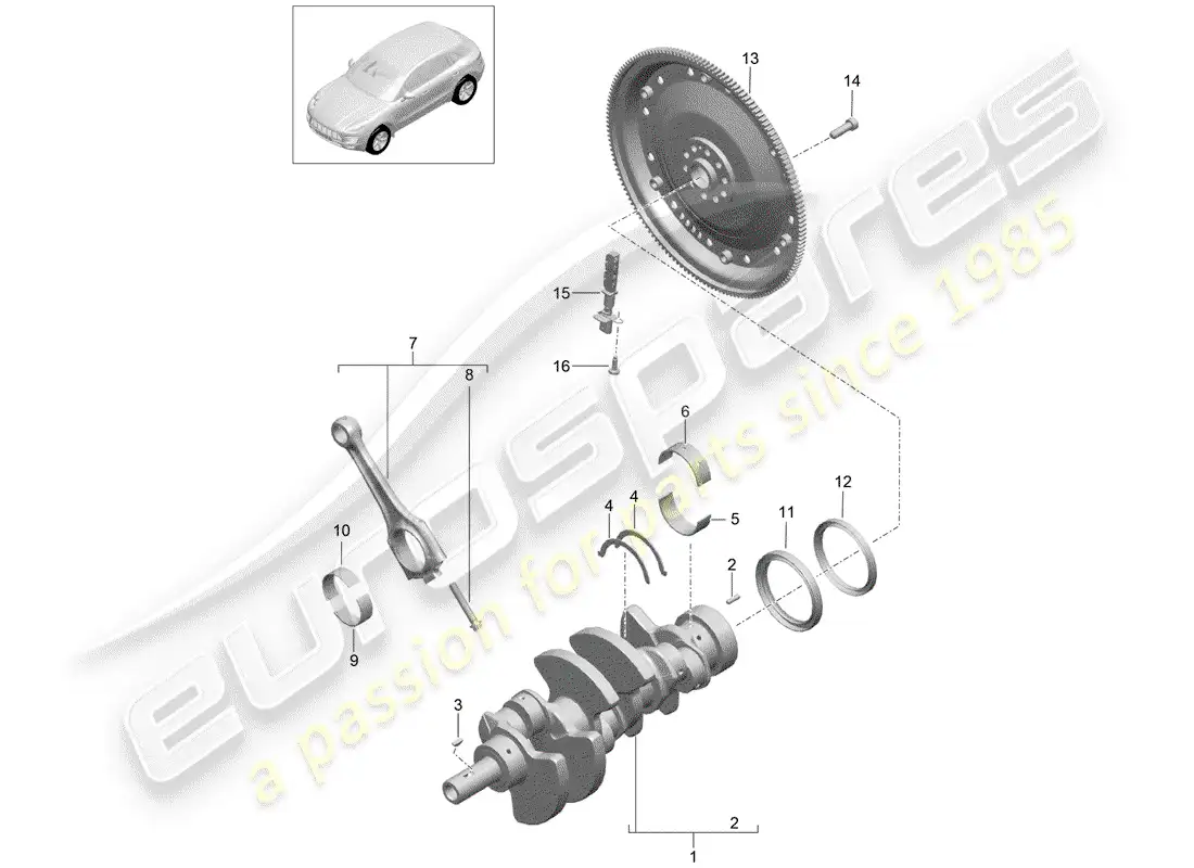 porsche 2016 (macan) cigüeñal diagrama de piezas