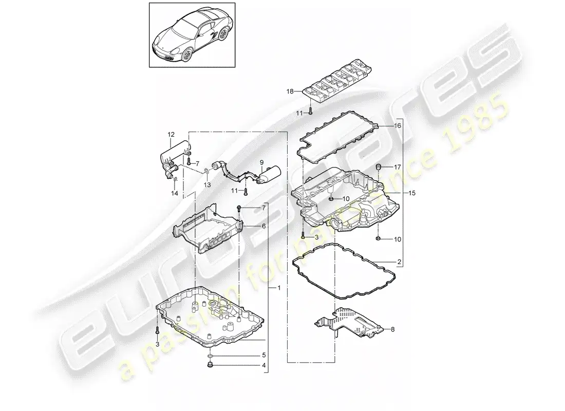 porsche 2012 (987 cayman) colector de aceite diagrama de piezas